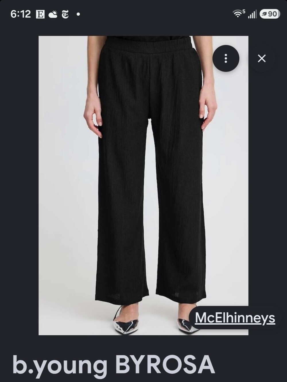 NWT b.young BYROSA Pants Women's Size Medium Black Textured Wide Leg Trousers